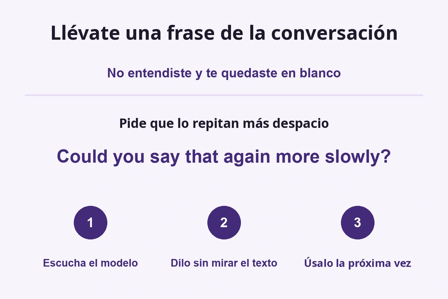 Escucha una frase necesaria, dilo sin leer y úsalo en la siguiente conversación.