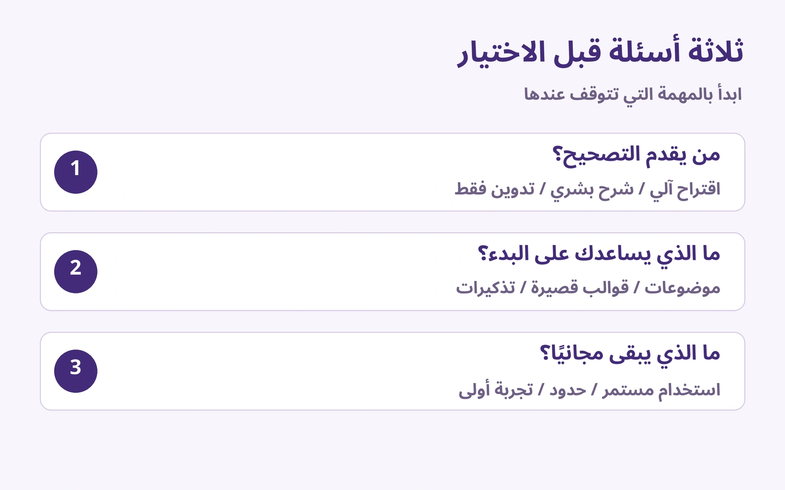 اختيار من يصحح وما يساعد على البداية وما يبقى مجانيًا