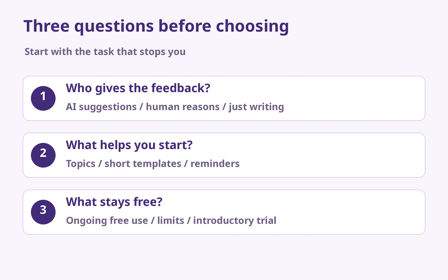Choose who gives feedback, what helps you start and what stays free