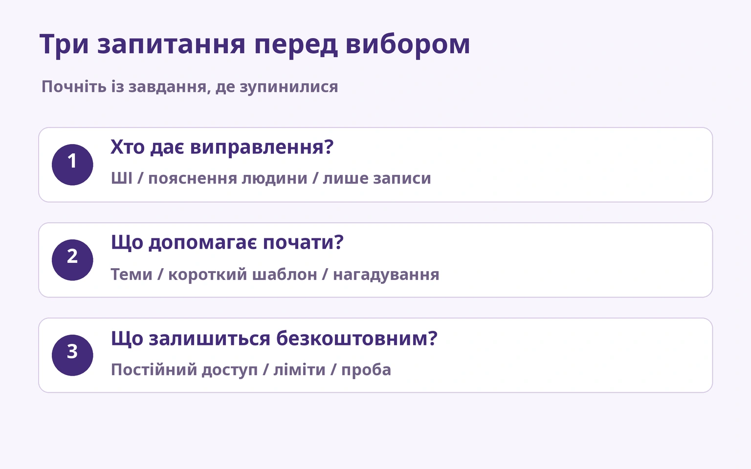 Вибір перевірки, допомоги зі стартом і безкоштовних меж