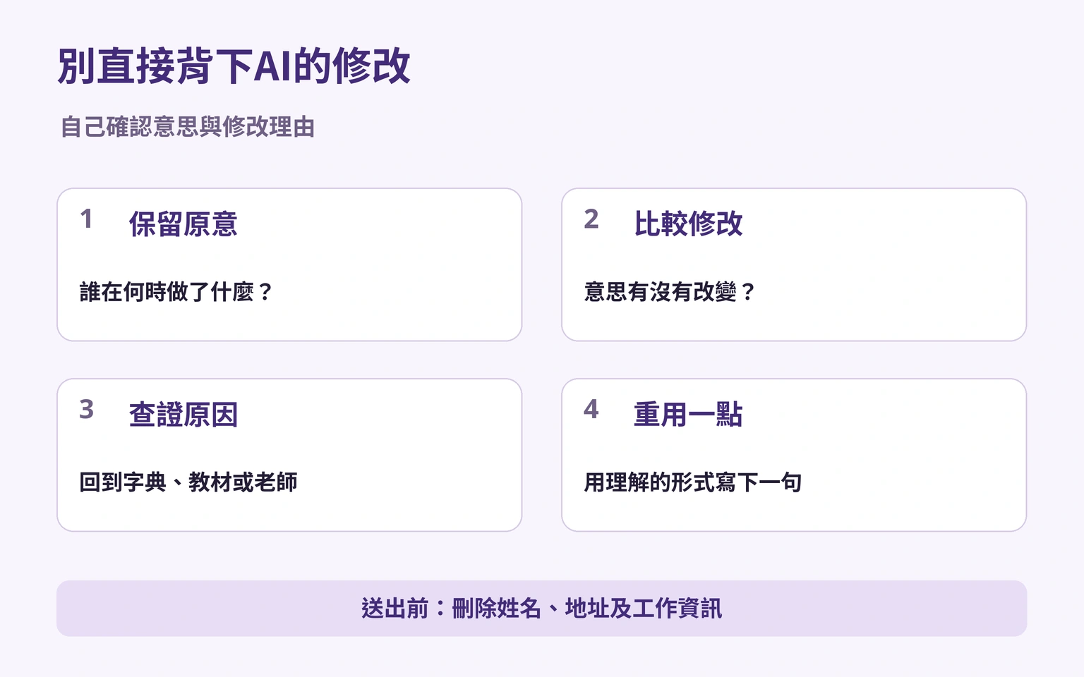 保留原意、比較變更、查證理由、重用一點