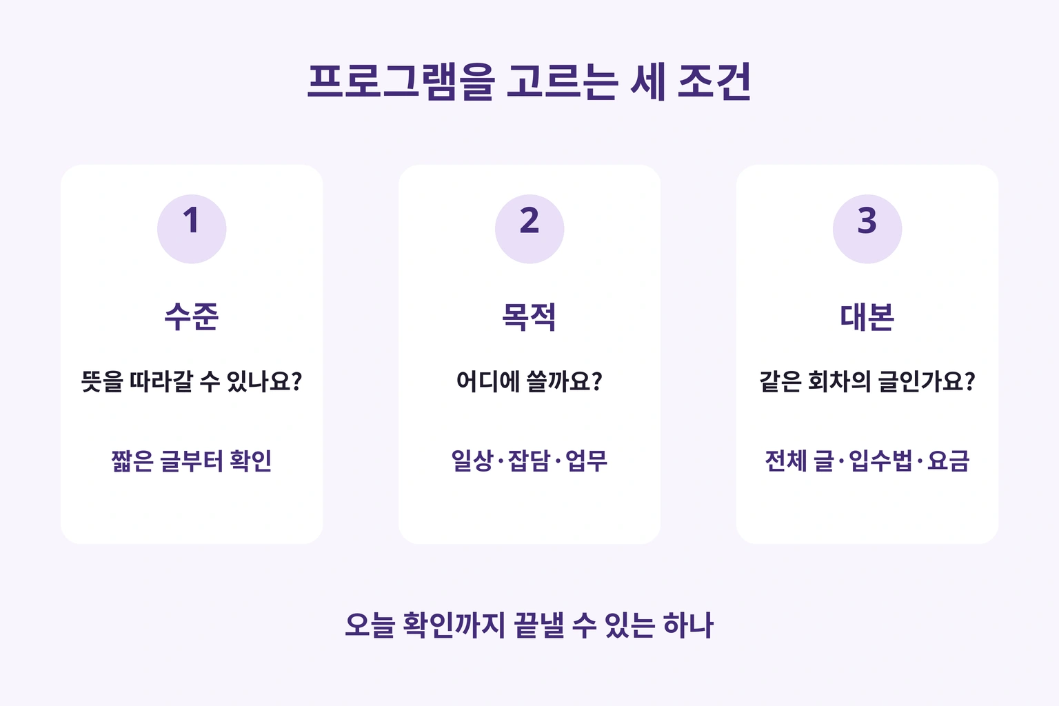 수준, 목적, 같은 회차의 대본 접근으로 고르는 세 조건
