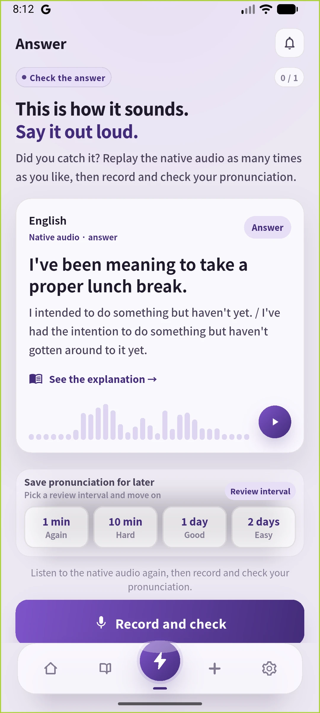 同じカードのAnswer画面。英語UIと英語の生成説明を表示しています。