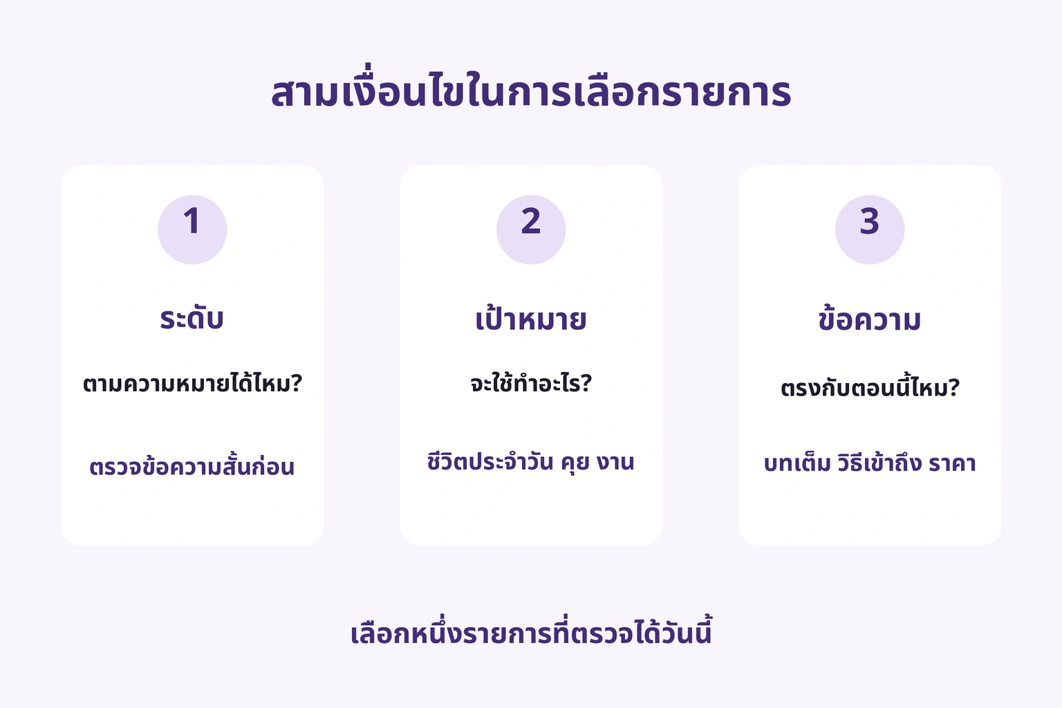 เลือกจากระดับ เป้าหมาย และข้อความตรงกับตอน
