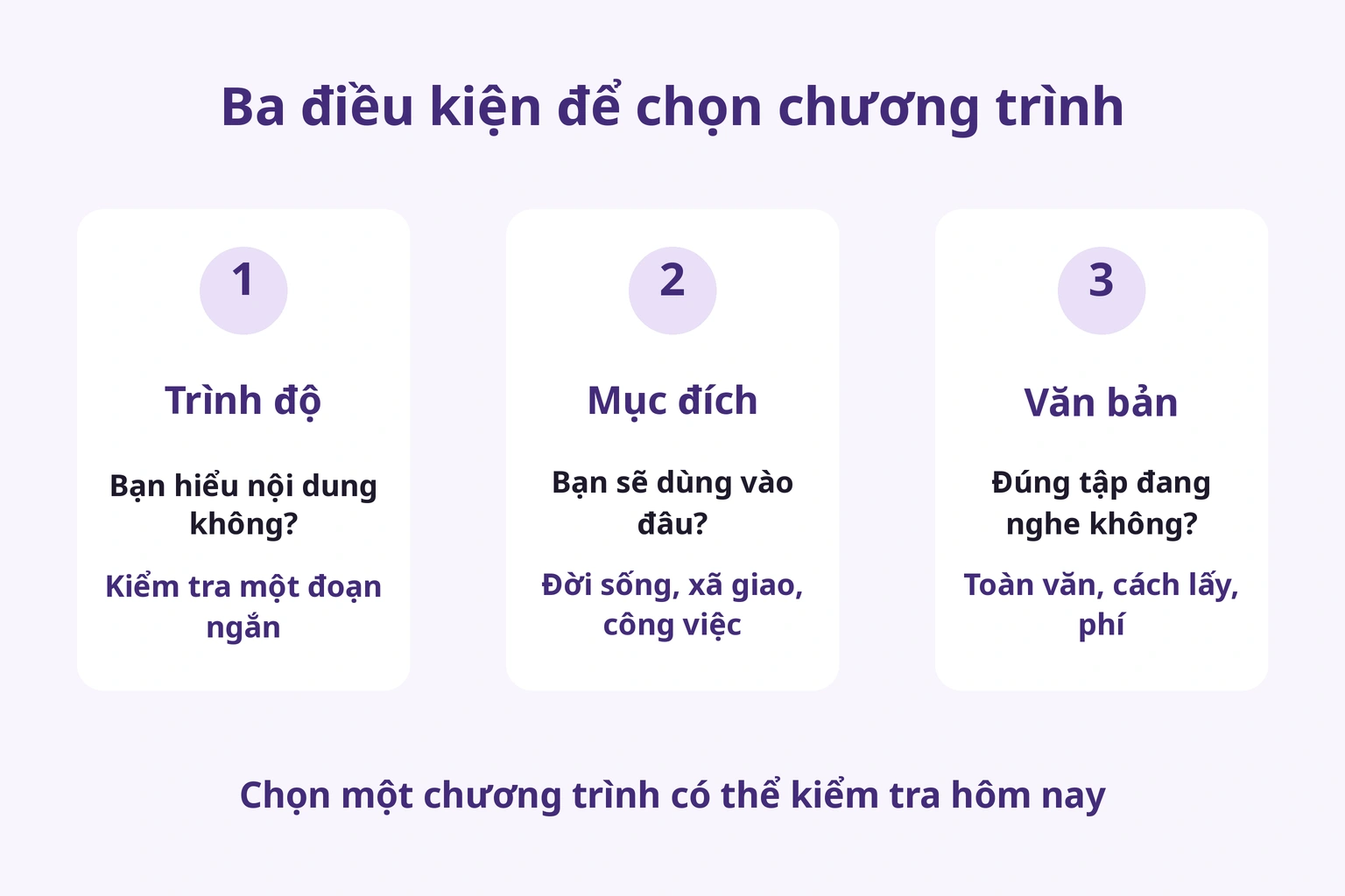 Chọn theo trình độ, mục đích và văn bản đúng tập