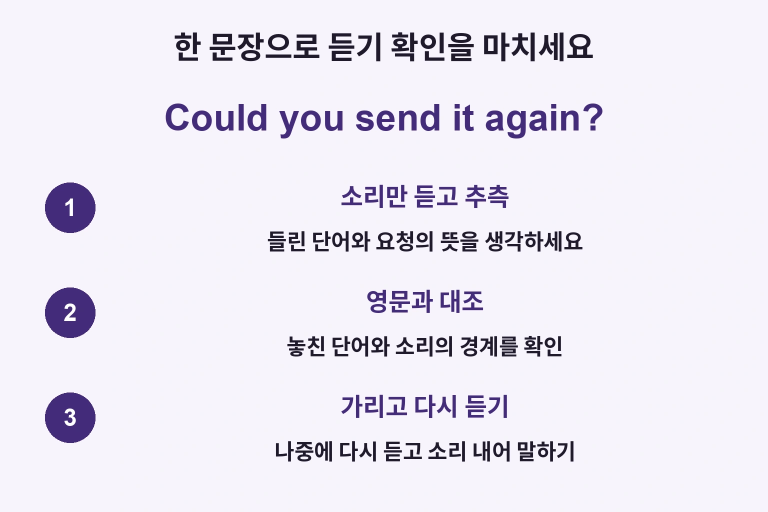 한 문장으로 듣기 확인을 마치세요
