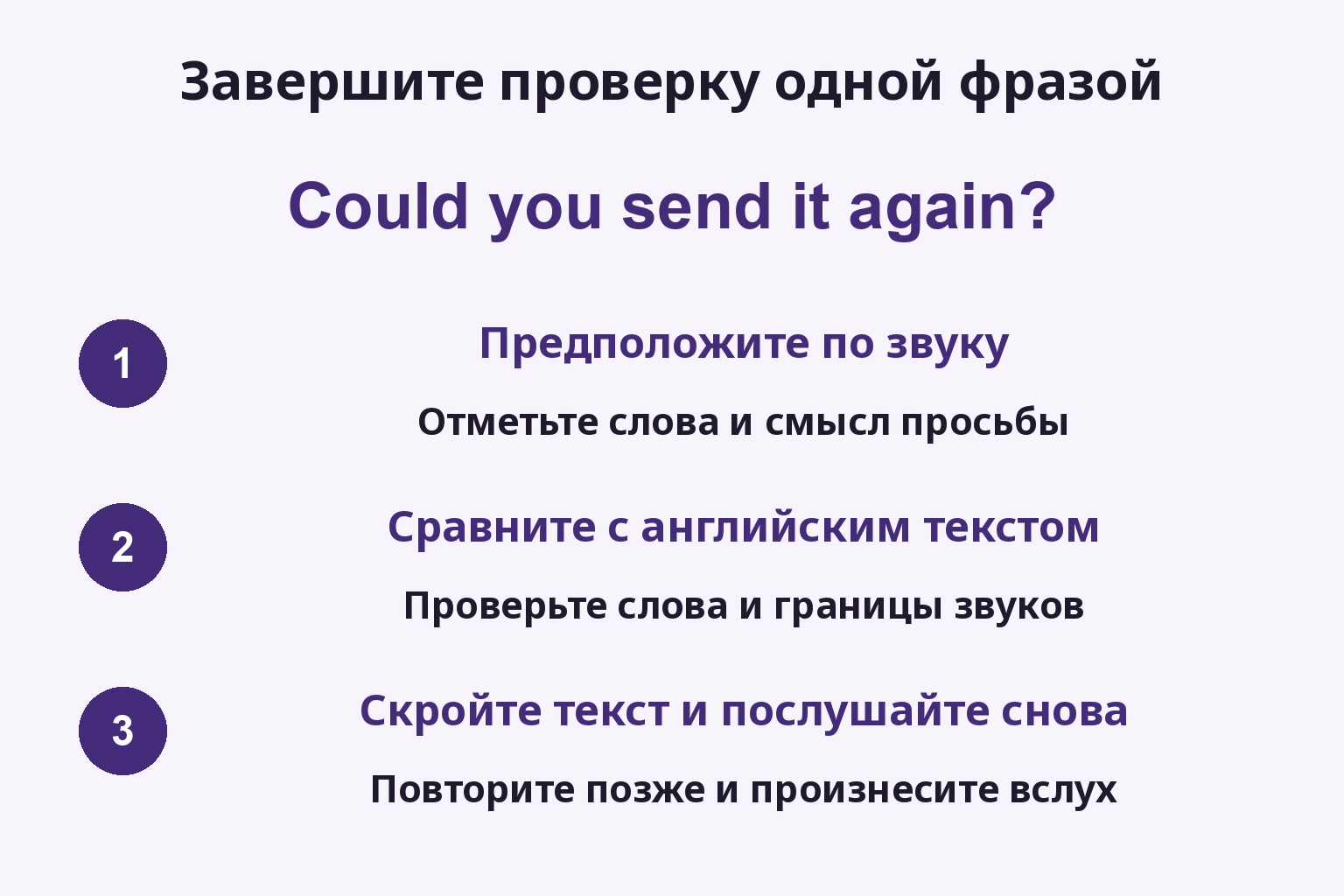 Завершите проверку одной фразой