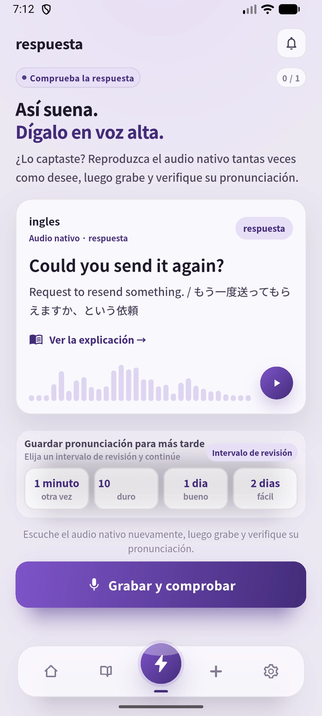 SpeakGain: Could you send it again? — Compara con el texto