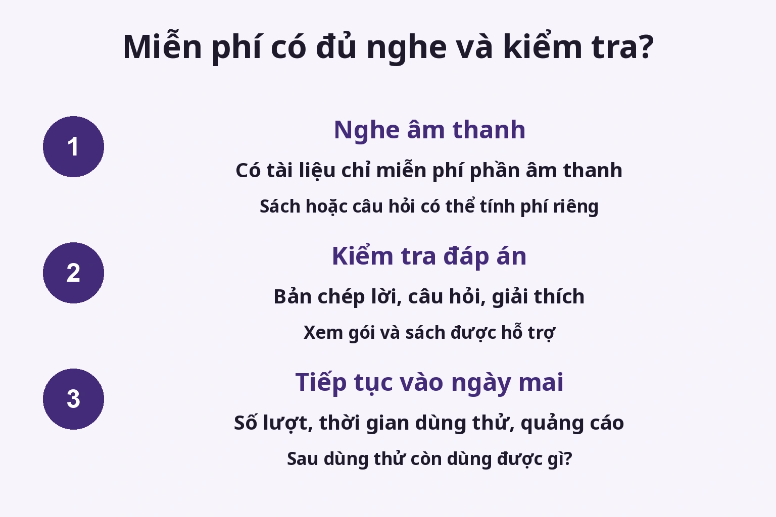 Miễn phí có đủ nghe và kiểm tra?