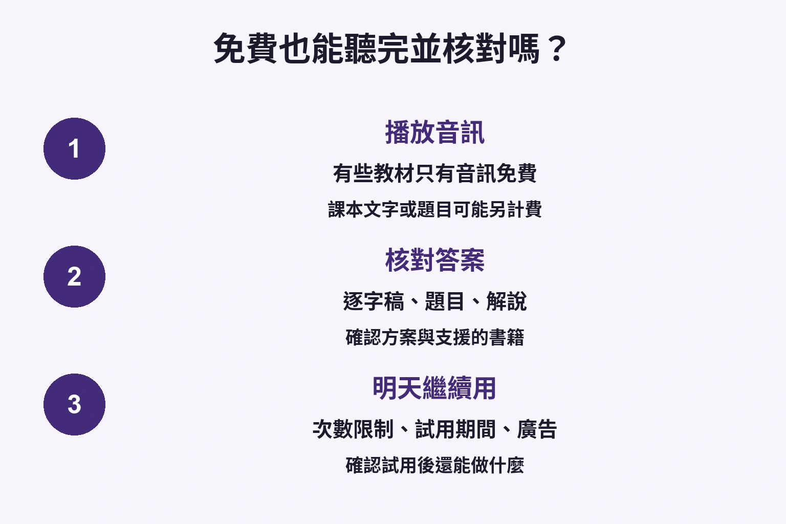 免費也能聽完並核對嗎？