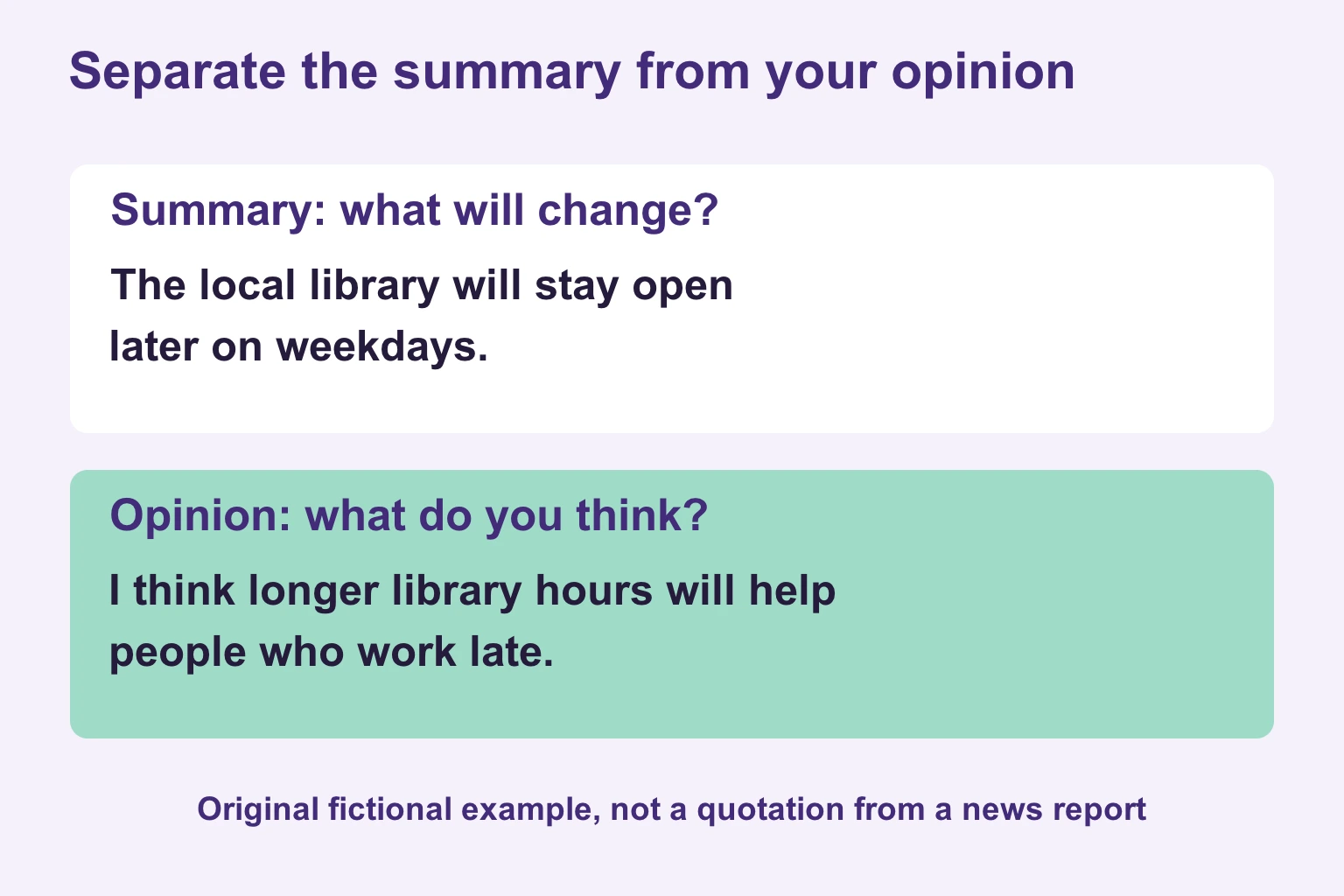 Original library example separating reported facts from an opinion