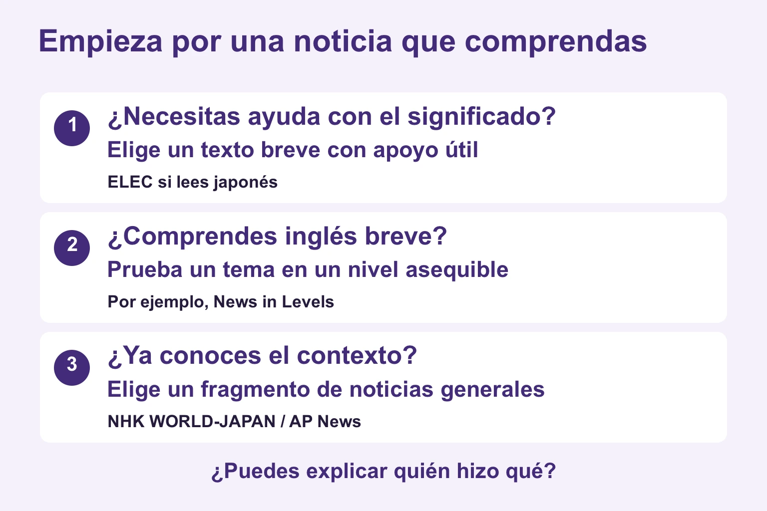 Elegir noticias por apoyo, inglés asequible y contexto conocido