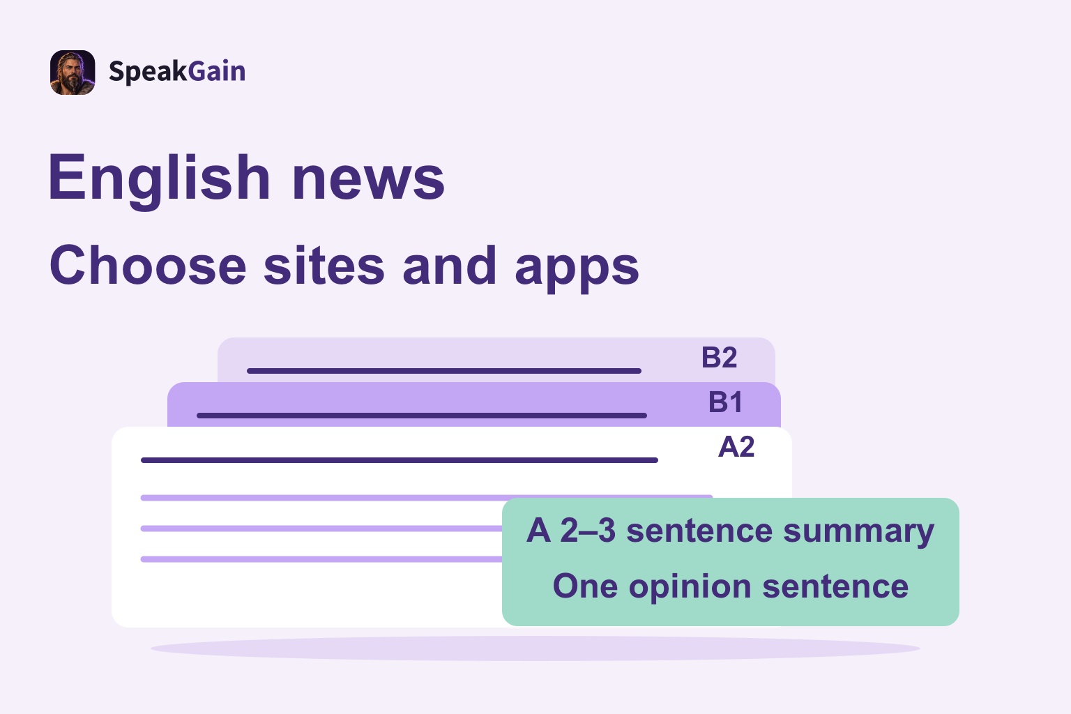 Generic A2, B1 and B2 news cards with a summary and opinion task card