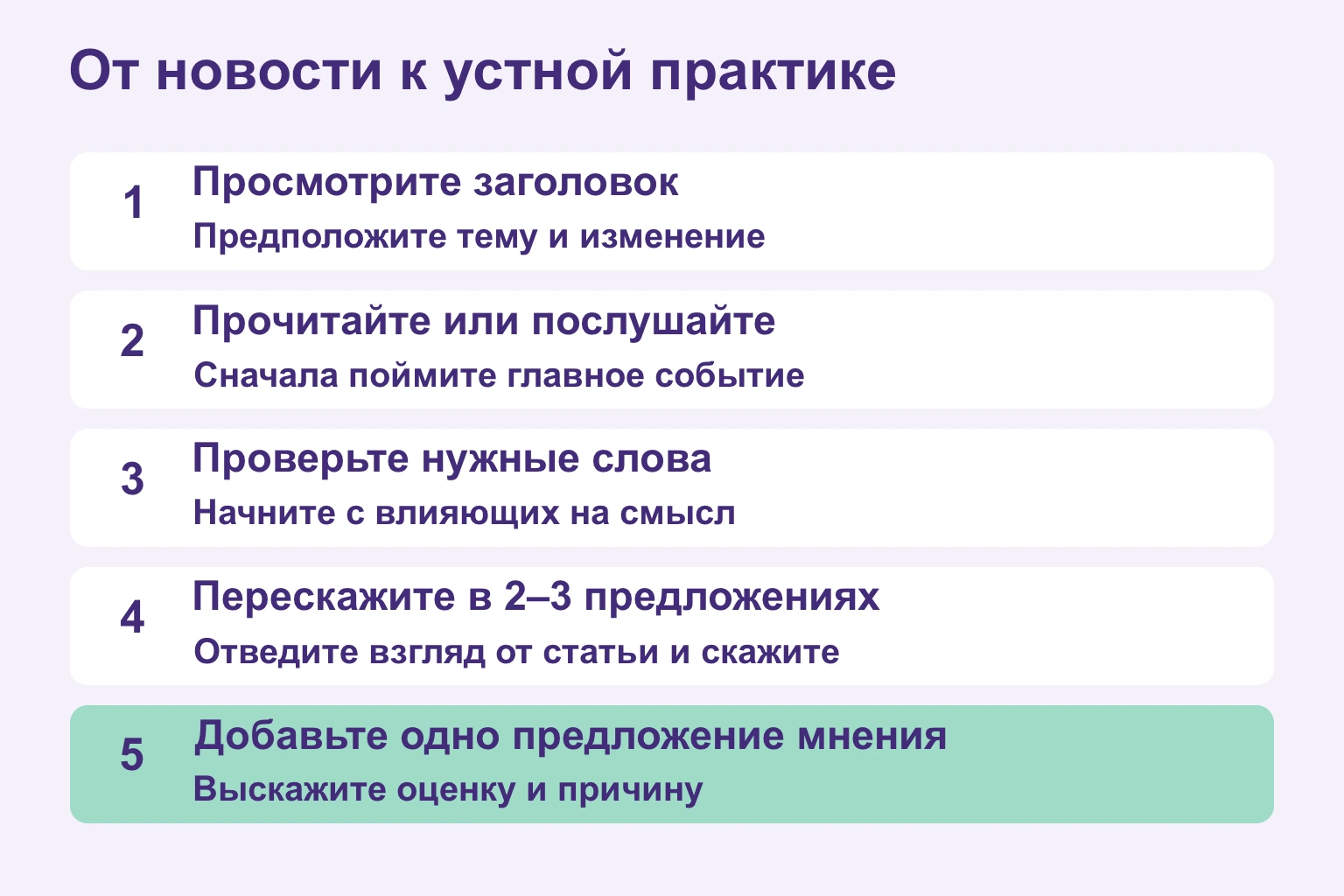 Пять шагов от заголовка к пересказу и мнению