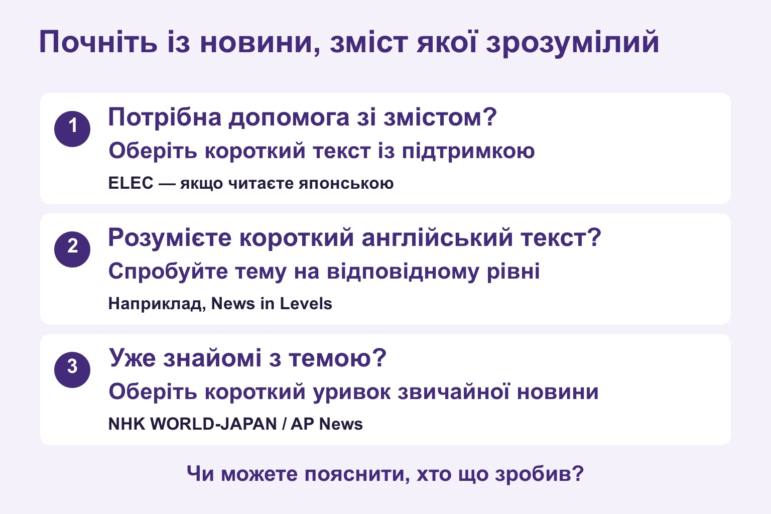 Вибір новини за підтримкою, доступністю тексту й знайомою темою
