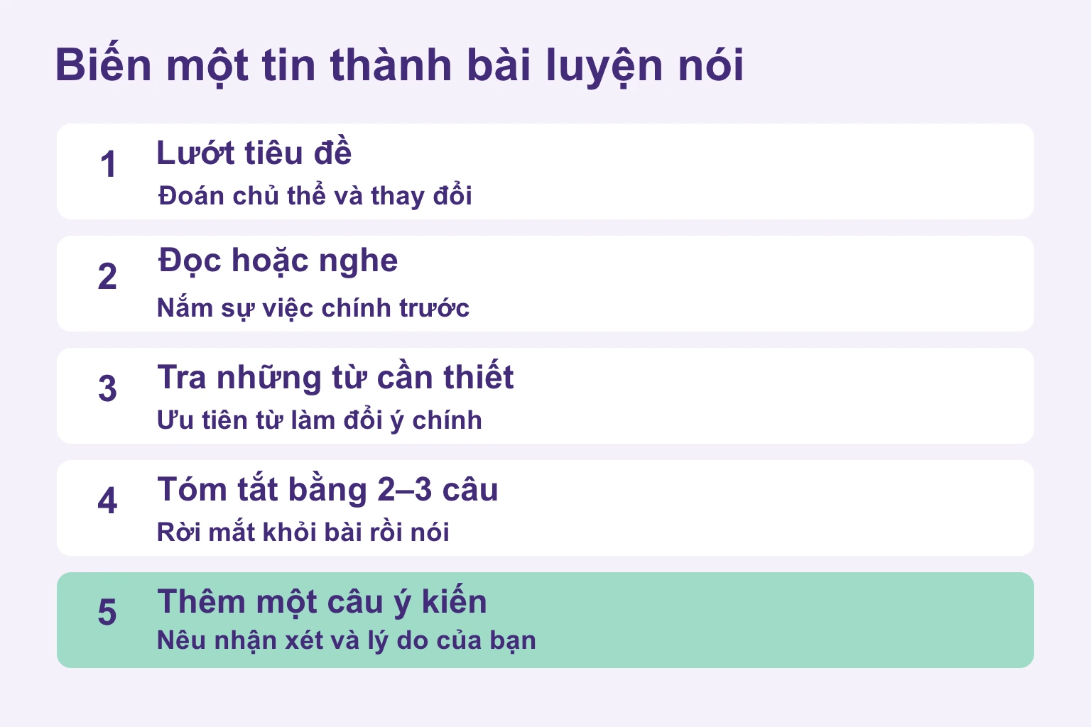 Năm bước từ tiêu đề đến tóm tắt miệng và một câu ý kiến