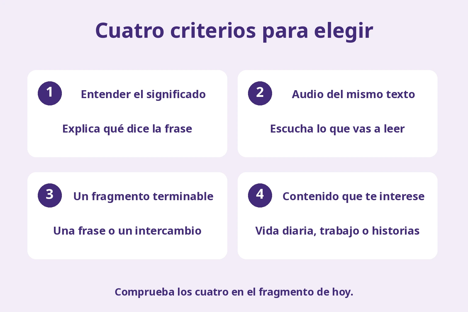 Entender el significado; Audio del mismo texto; Un fragmento terminable; Contenido que te interese