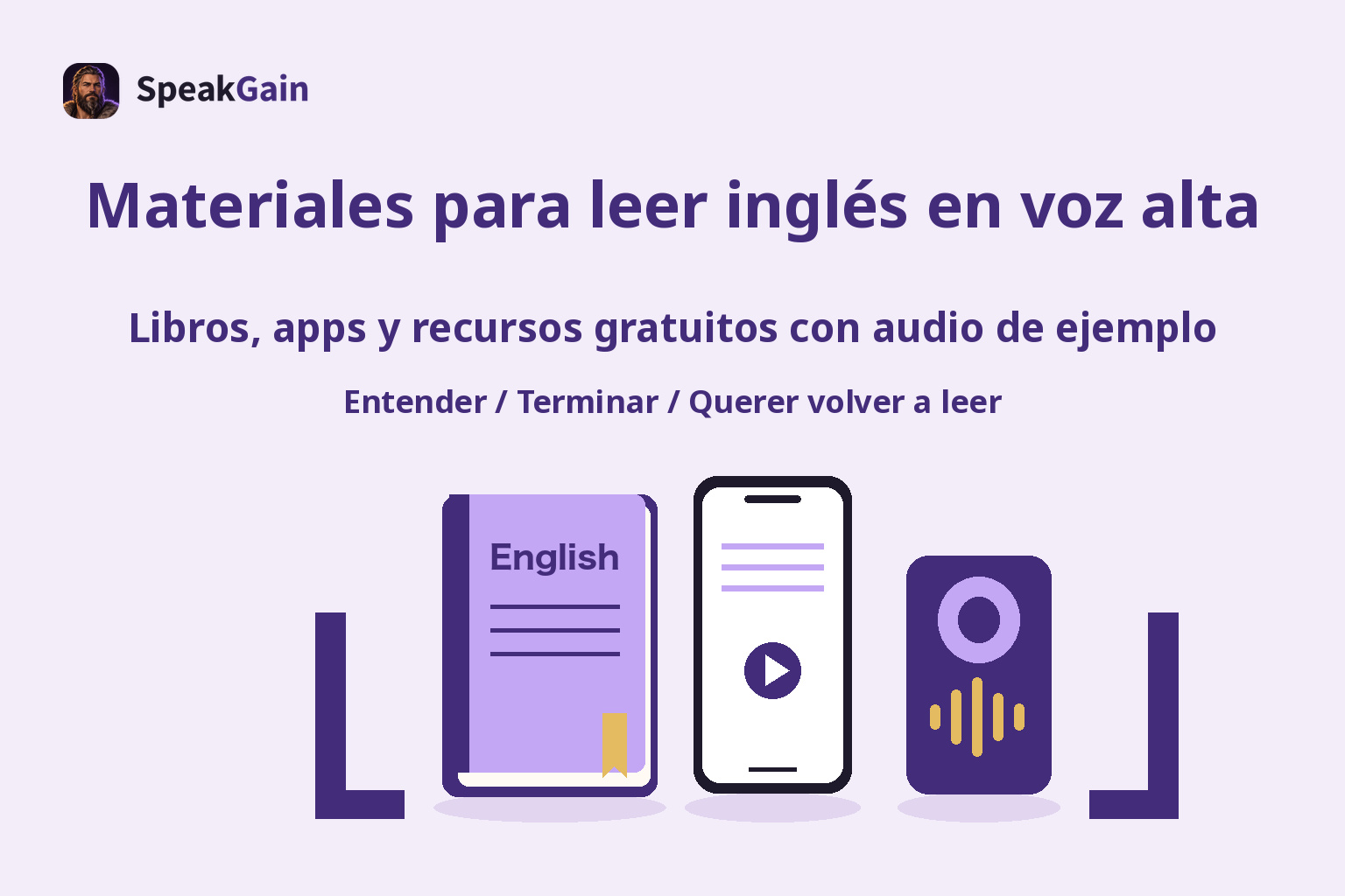 Un libro de inglés genérico, un móvil y un altavoz entre sujetalibros