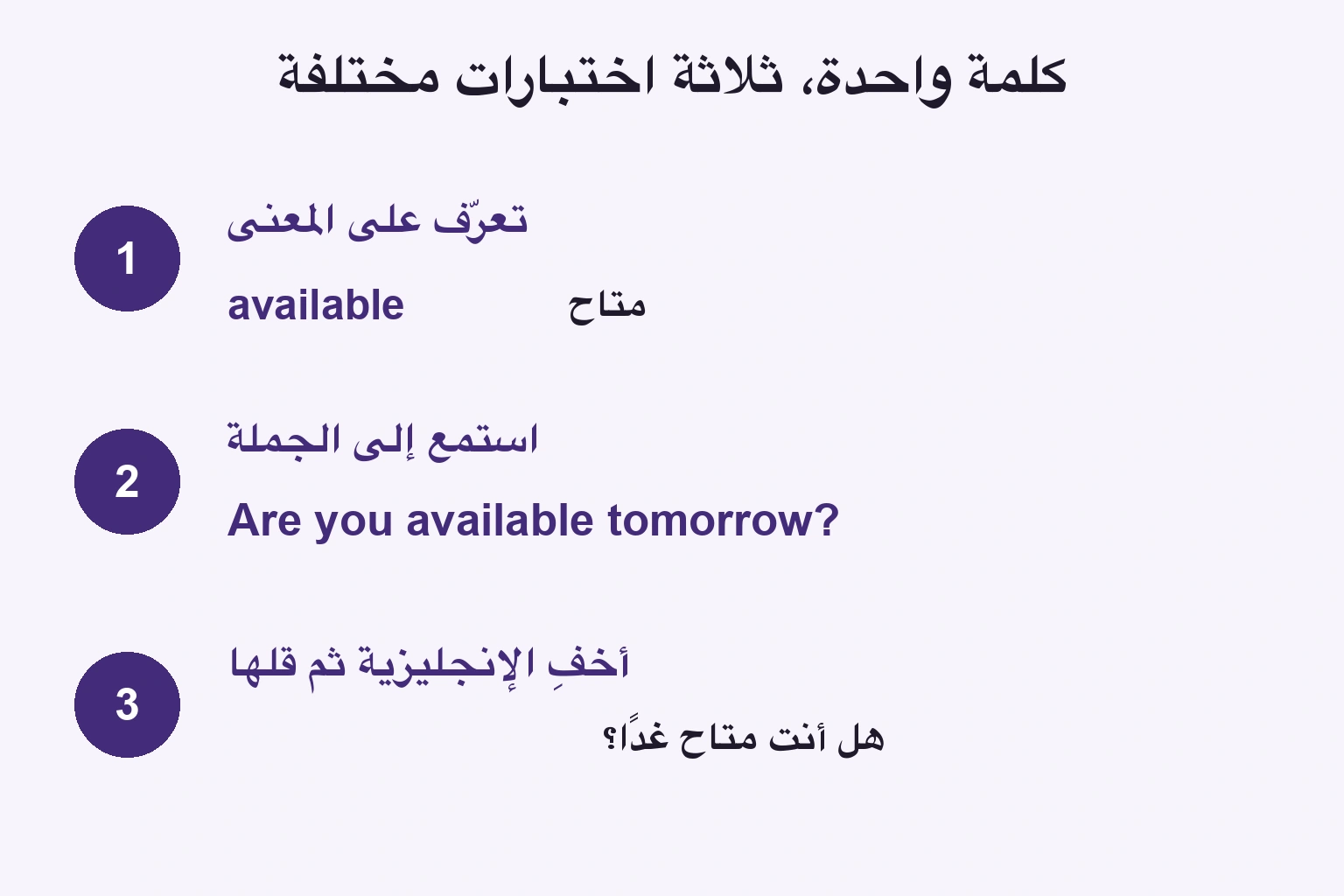 التعرف على معنى available ثم سماع السؤال وقوله دون رؤية الإنجليزية
