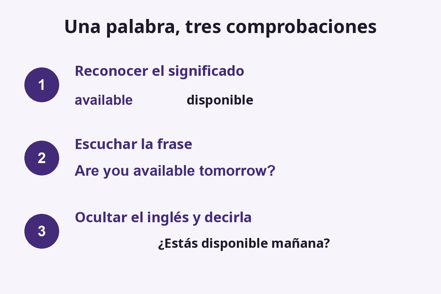 Reconocer available, escuchar la pregunta y formularla sin leer