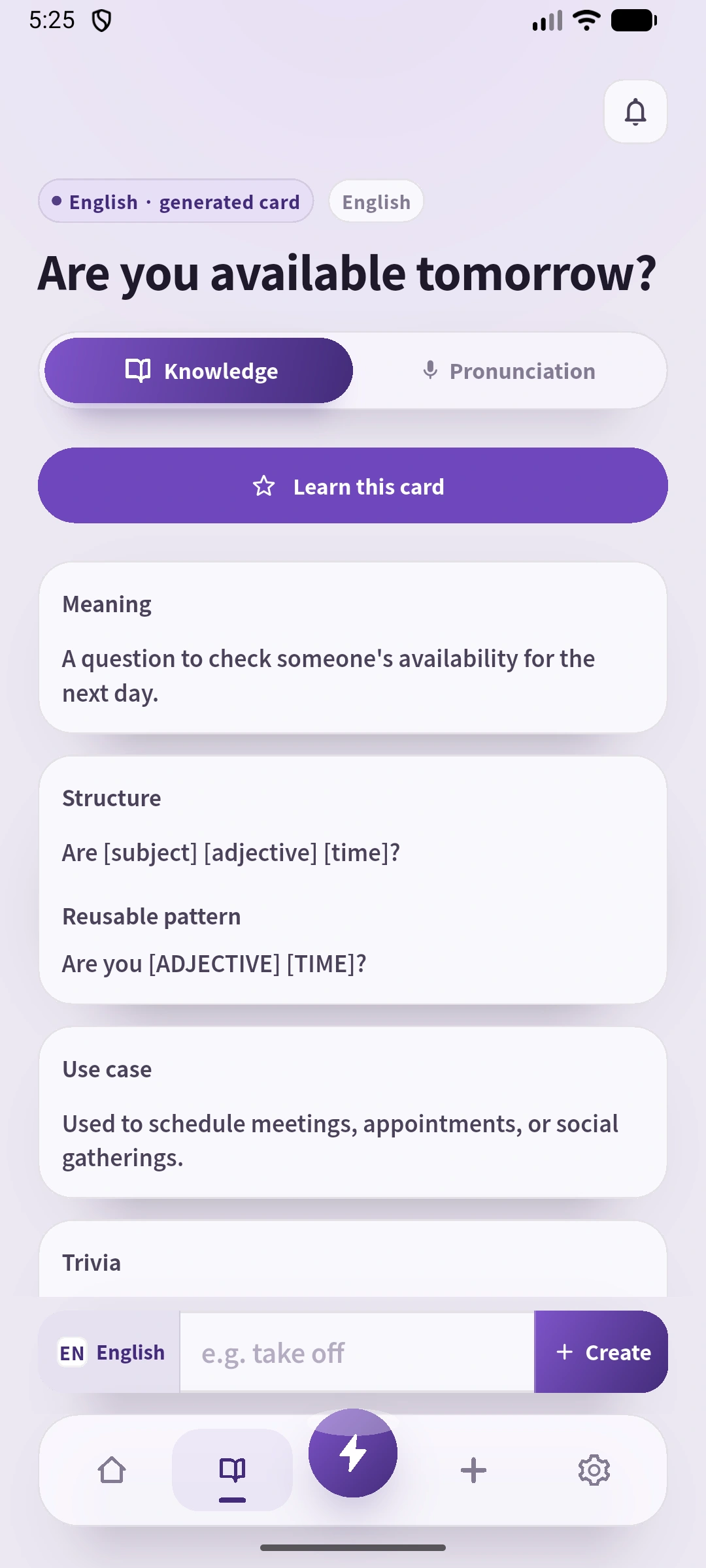 SpeakGain explanation of Are you available tomorrow?