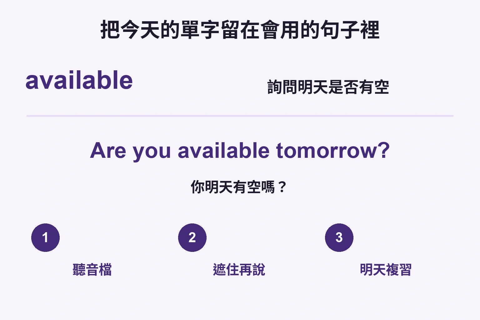把available放進問句、聽聲音、遮住說、隔天再確認