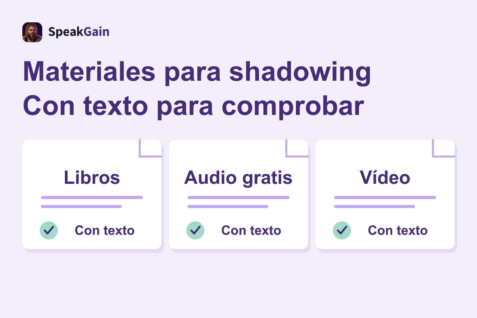 Tres hojas de libros, audio gratis y vídeo con una marca de texto incluido