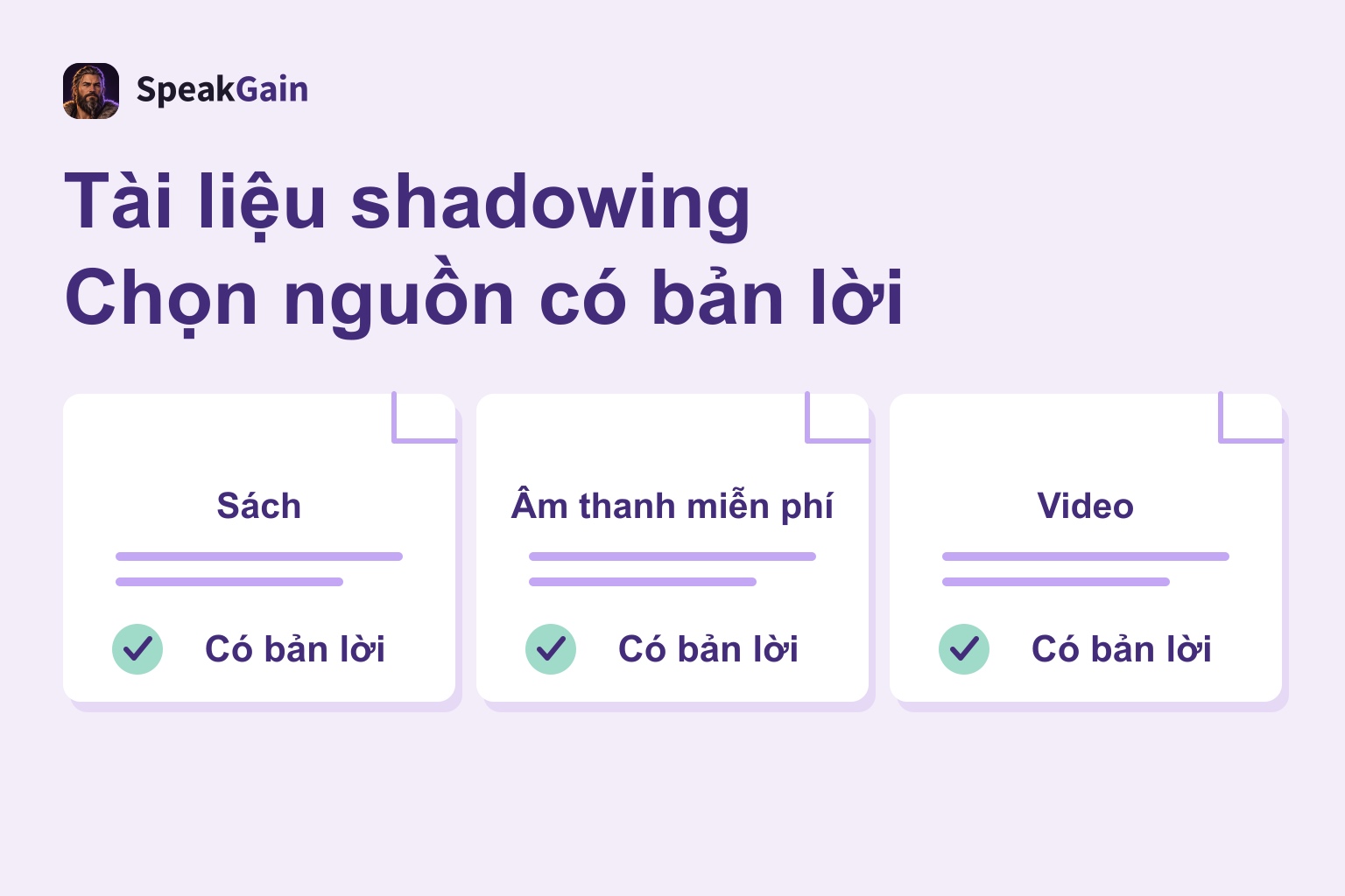 Ba tờ tài liệu sách, âm thanh miễn phí và video, mỗi tờ có dấu xác nhận bản lời
