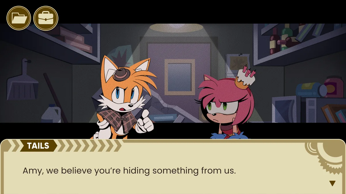 Екран The Murder of Sonic the Hedgehog з англійською реплікою Тейлза