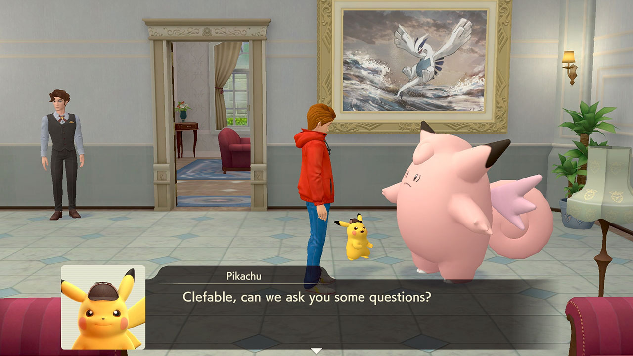 Imagen oficial de Detective Pikachu: El regreso con una pregunta en inglés a Clefable
