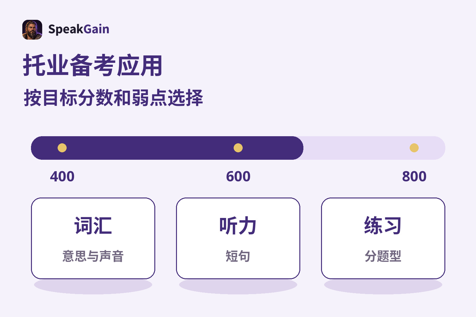 托业备考应用 — 按目标分数和弱点选择