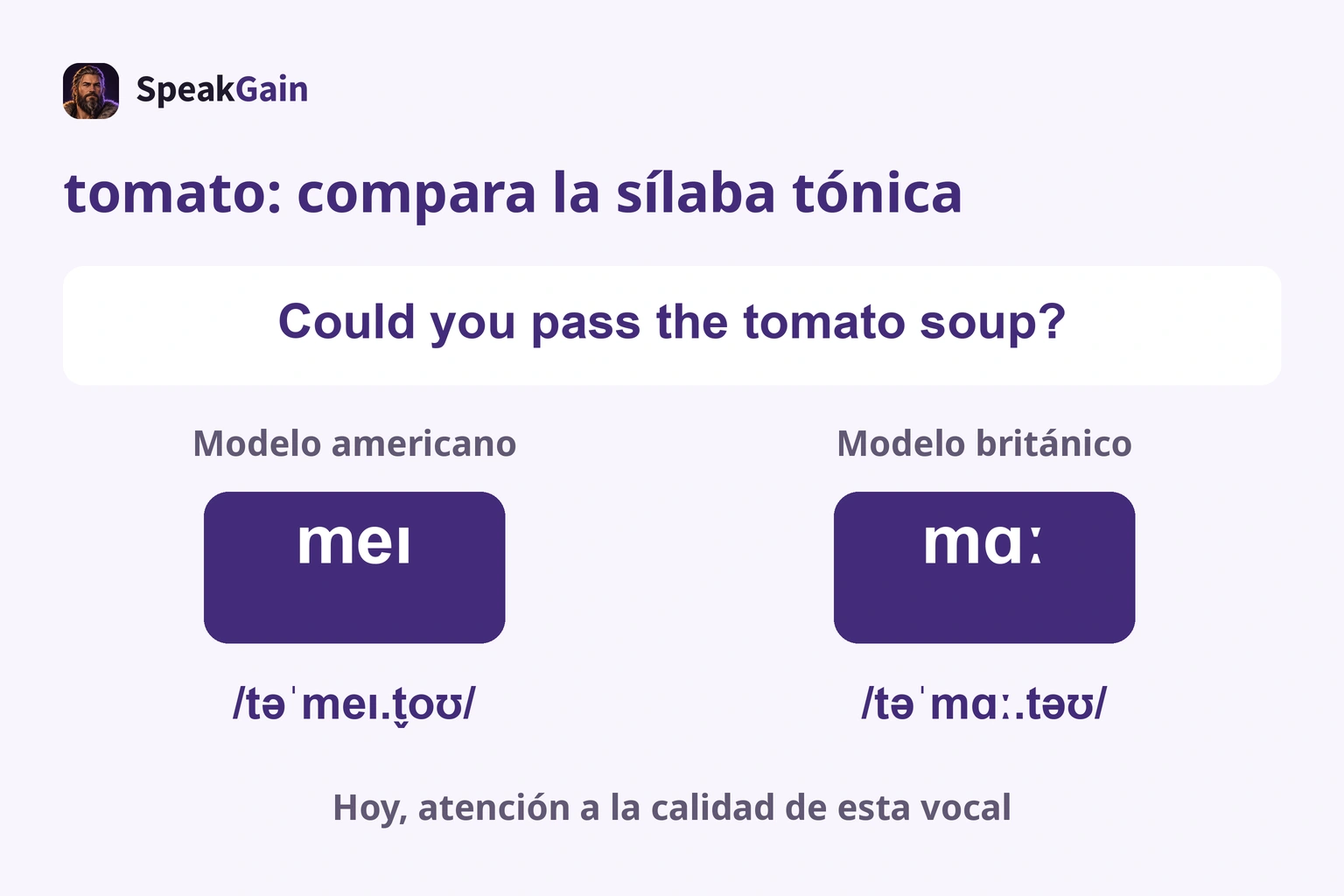 tomato se acentúa en la segunda sílaba: meɪ americano, mɑː británico; compara esa vocal