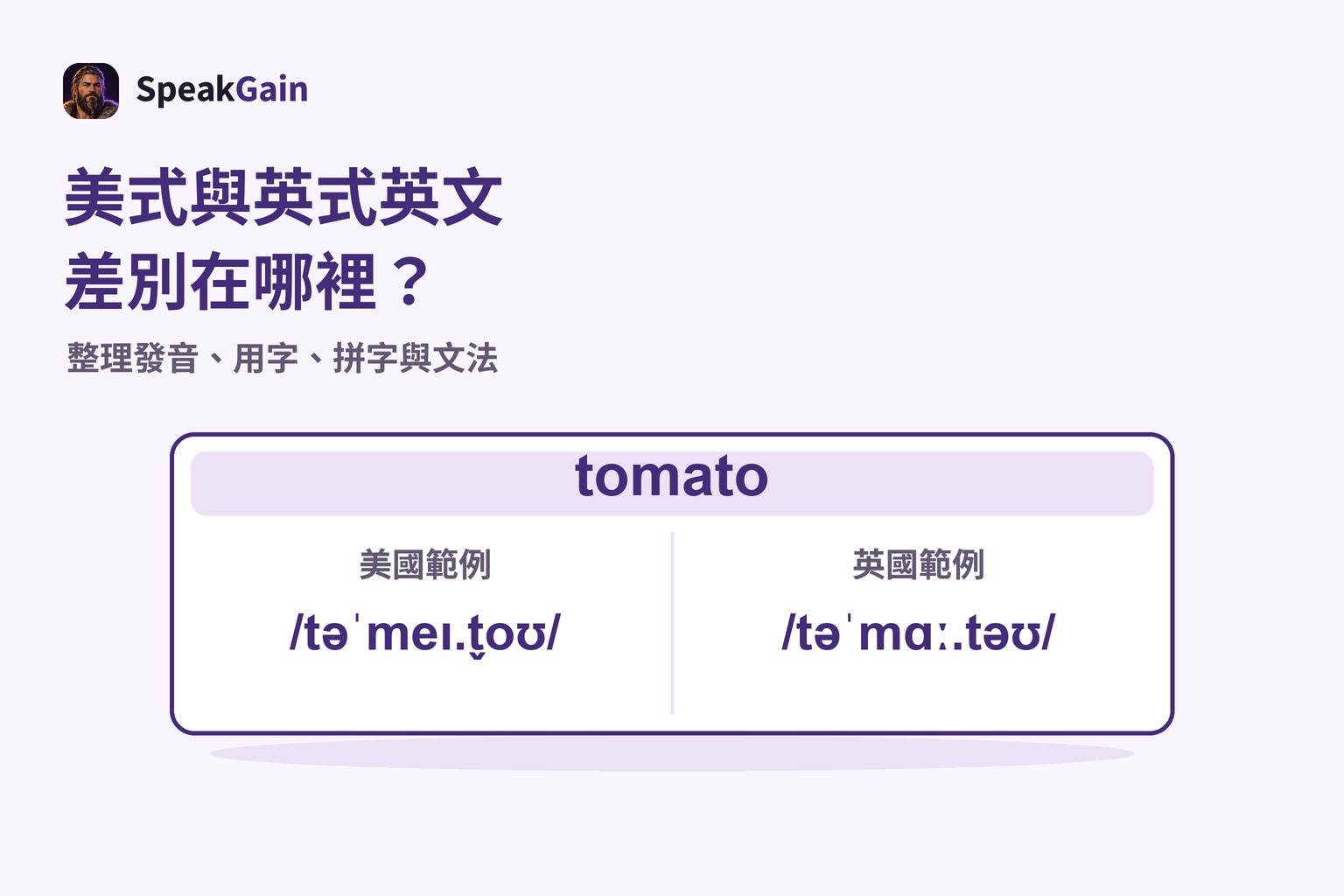 以tomato單字卡比較英國與美國範例的IPA