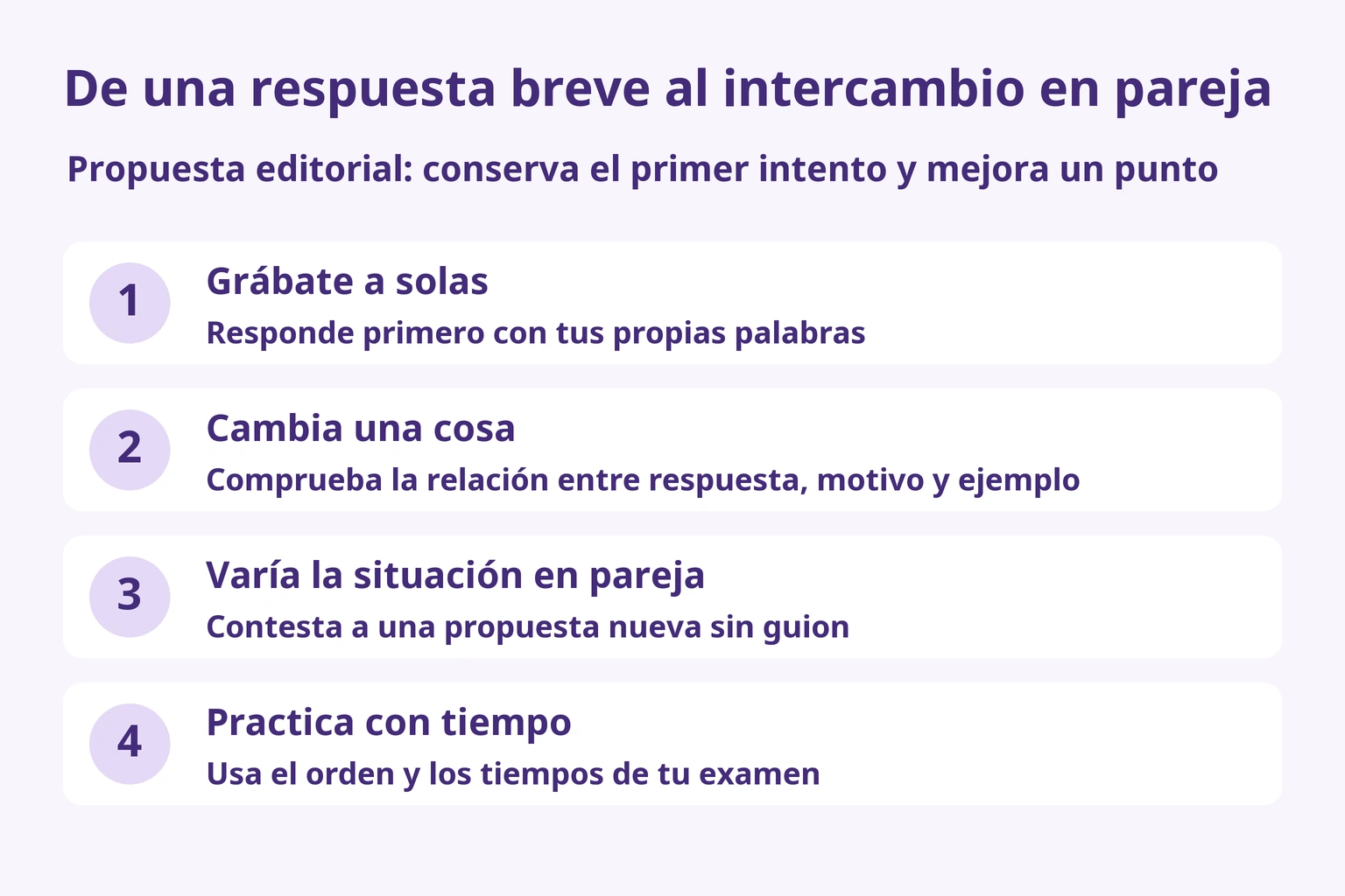 Propuesta editorial: conserva el primer intento, mejora un punto y varía la situación con un compañero.