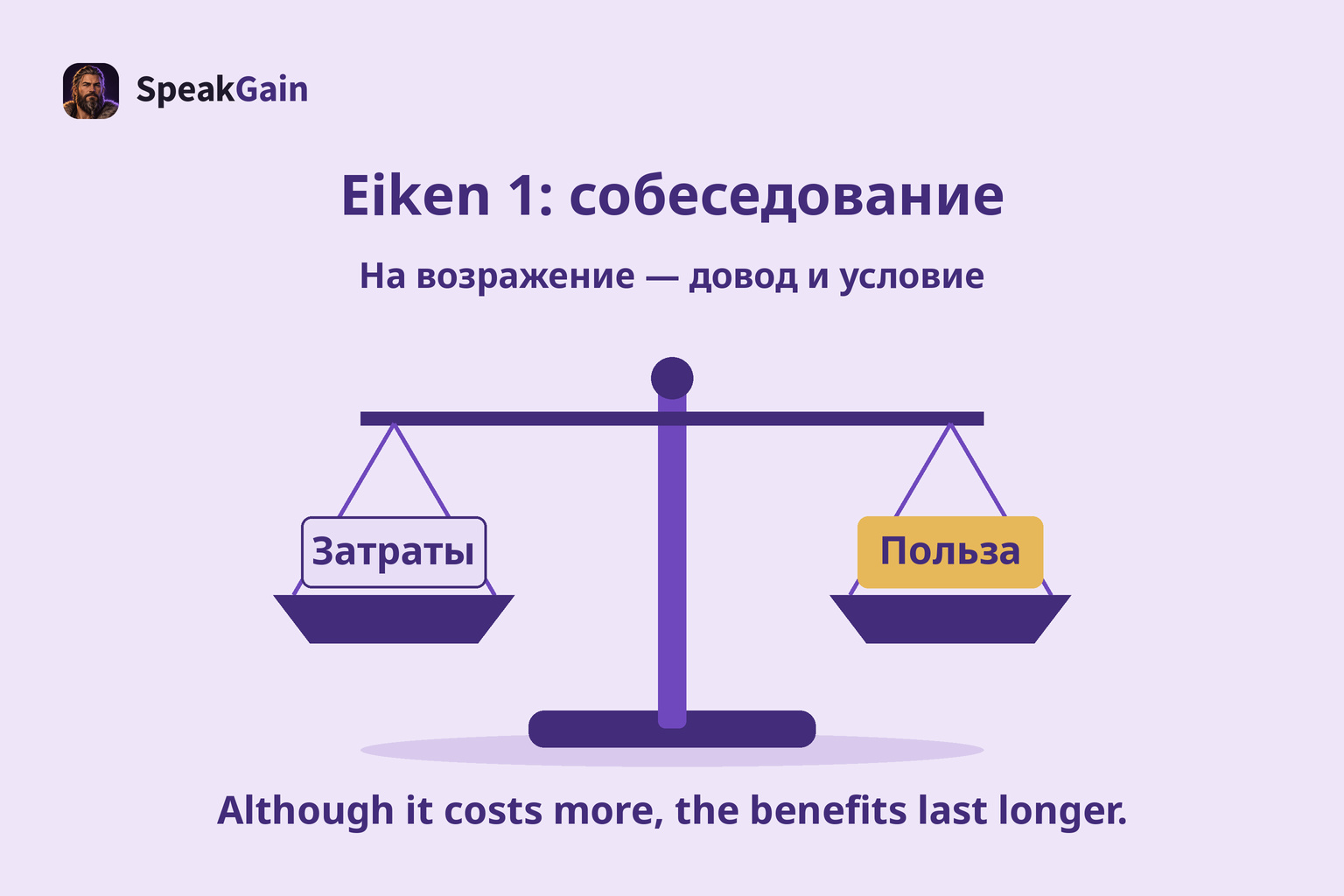 Весы затрат и пользы с оригинальной фразой о более высокой стоимости и длительной пользе.