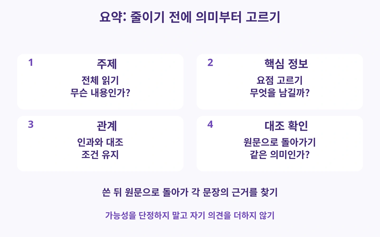 요약: 줄이기 전에 의미부터 고르기