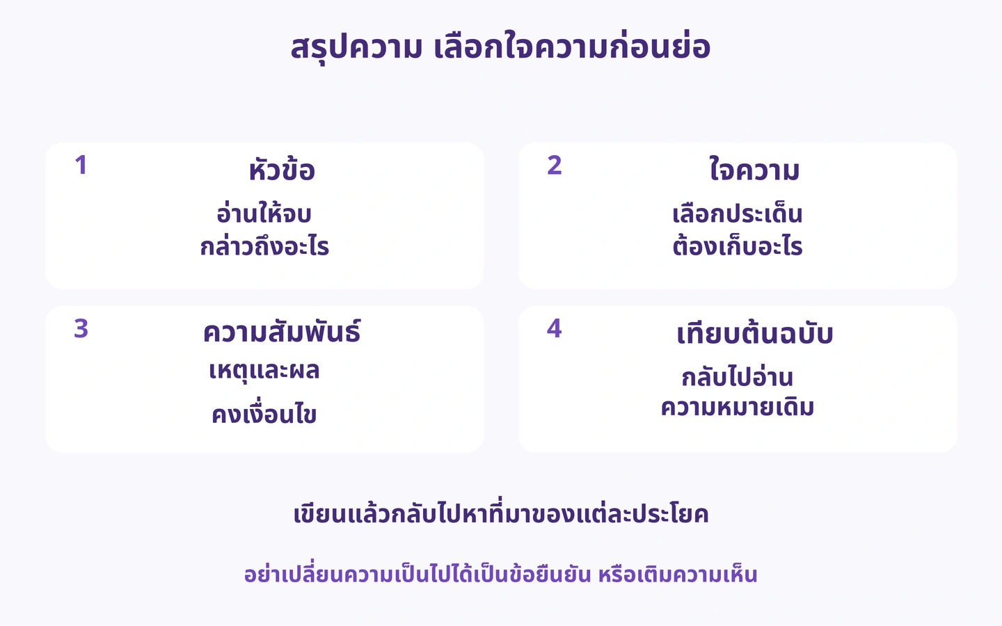 สรุปความ: เลือกใจความก่อนย่อ
