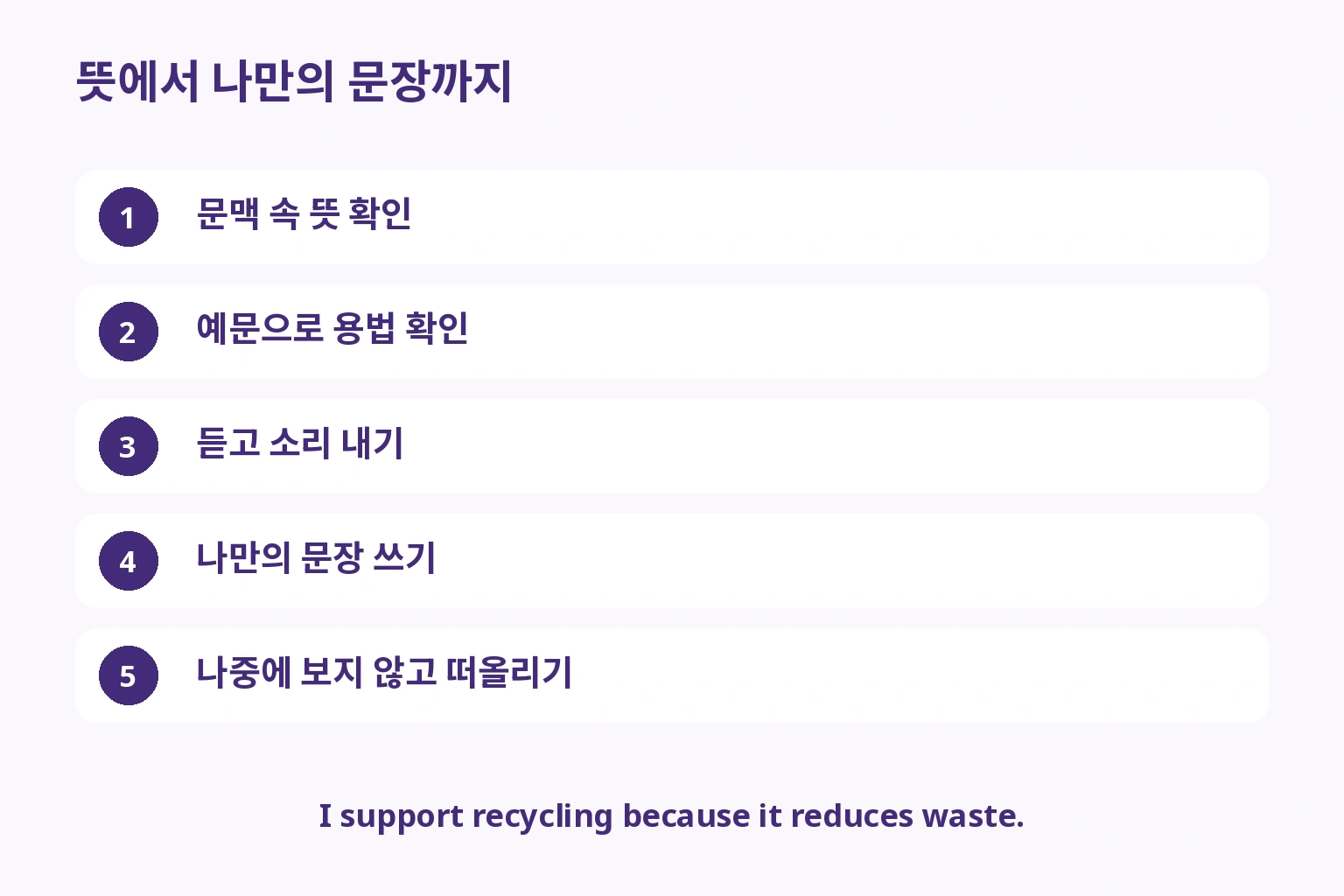 뜻·예문·소리·내 문장·나중의 회상으로 구성한 편집부 연습안