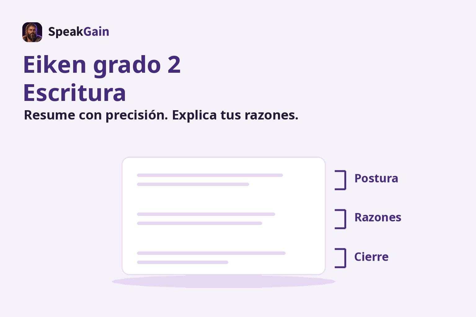 Hoja de texto con corchetes externos que señalan postura, razones y cierre