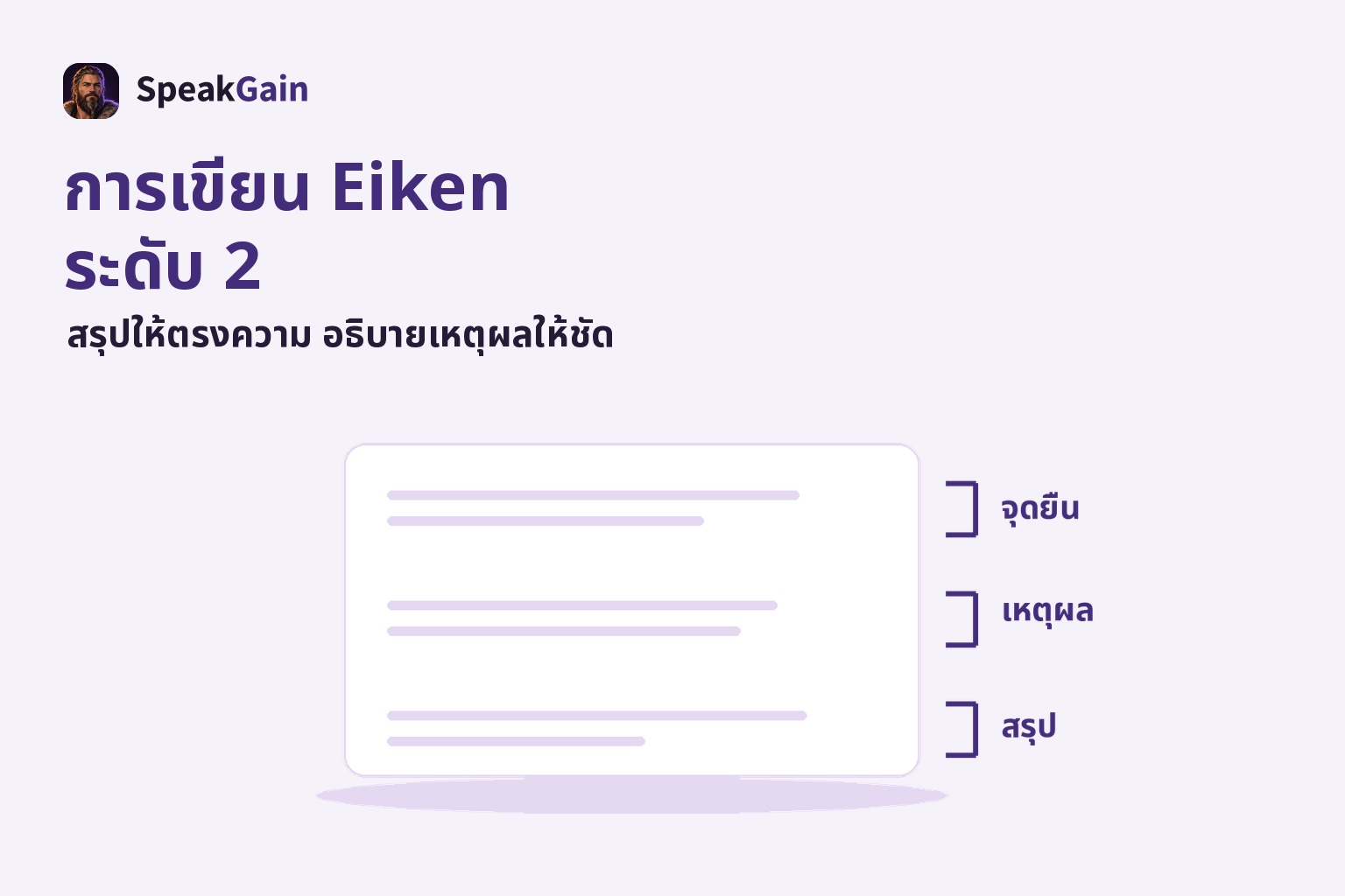 กระดาษบทความพร้อมวงเล็บด้านนอกระบุจุดยืน เหตุผล และบทสรุป