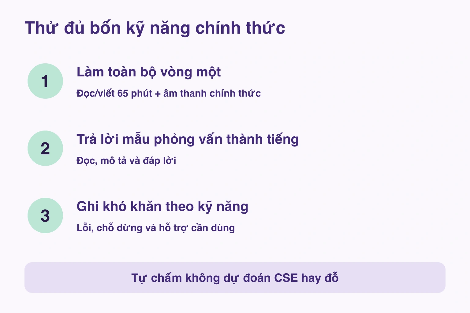 Thử đủ bốn kỹ năng chính thức