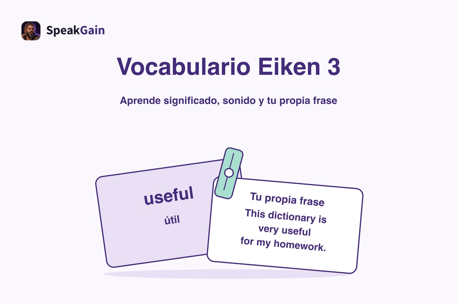 Una pinza sujeta una tarjeta con useful y su significado y otra con una frase propia
