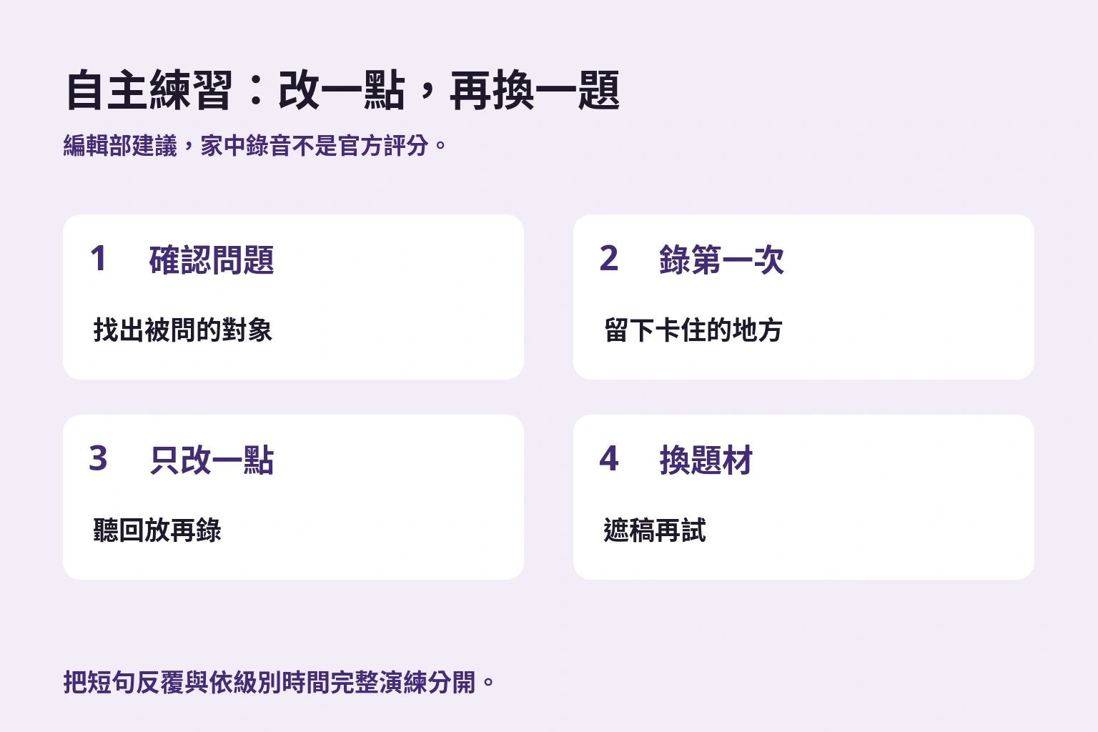 自主練習：改一點，再換一題. 留下初版和修正版再換題材，自錄不是正式評分。