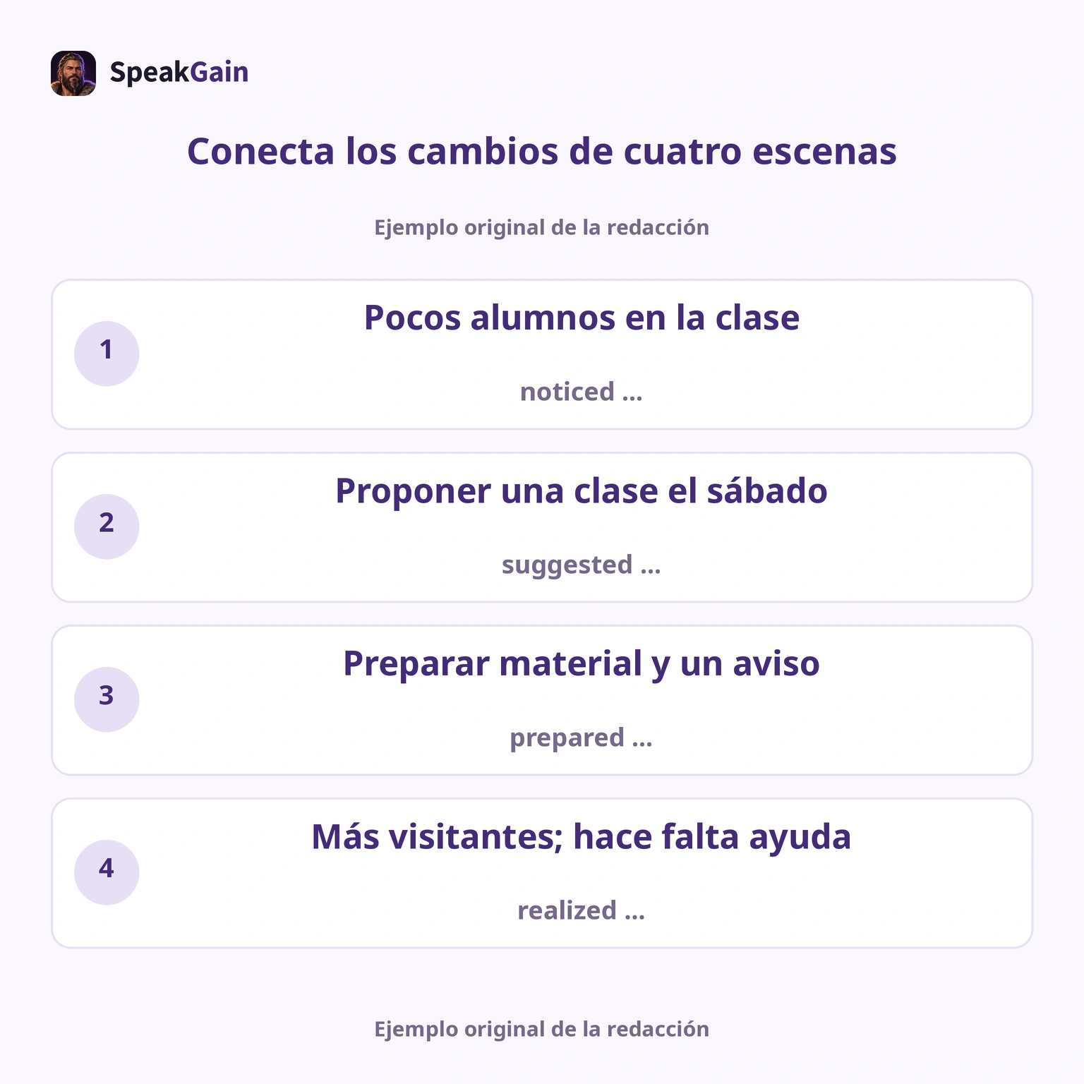 Cuatro cambios en una situación original, sin reproducir tarjetas oficiales.