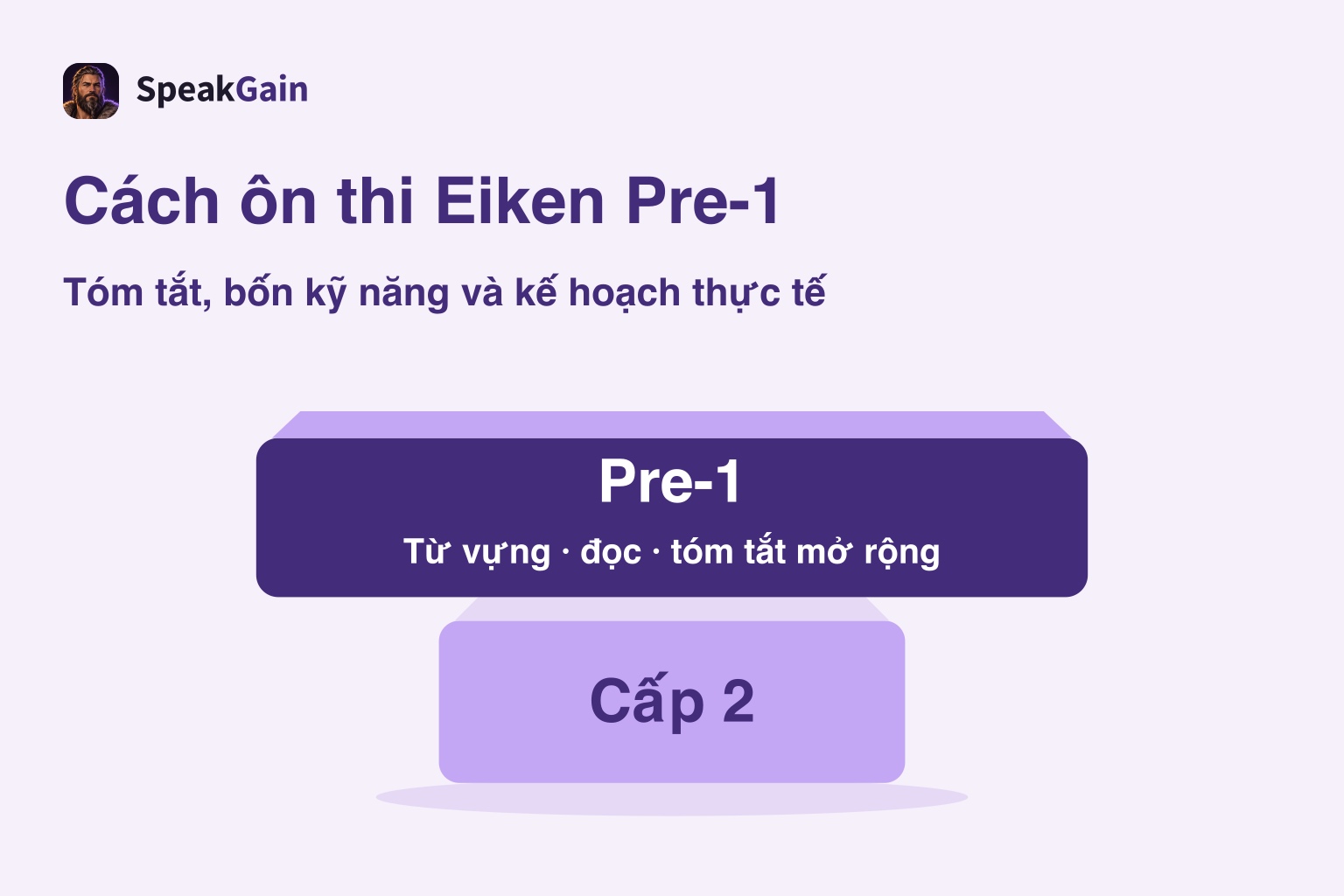 Khối Pre-1 rộng hơn đặt trên khối cấp 2, thể hiện yêu cầu tăng về từ vựng, đọc và tóm tắt