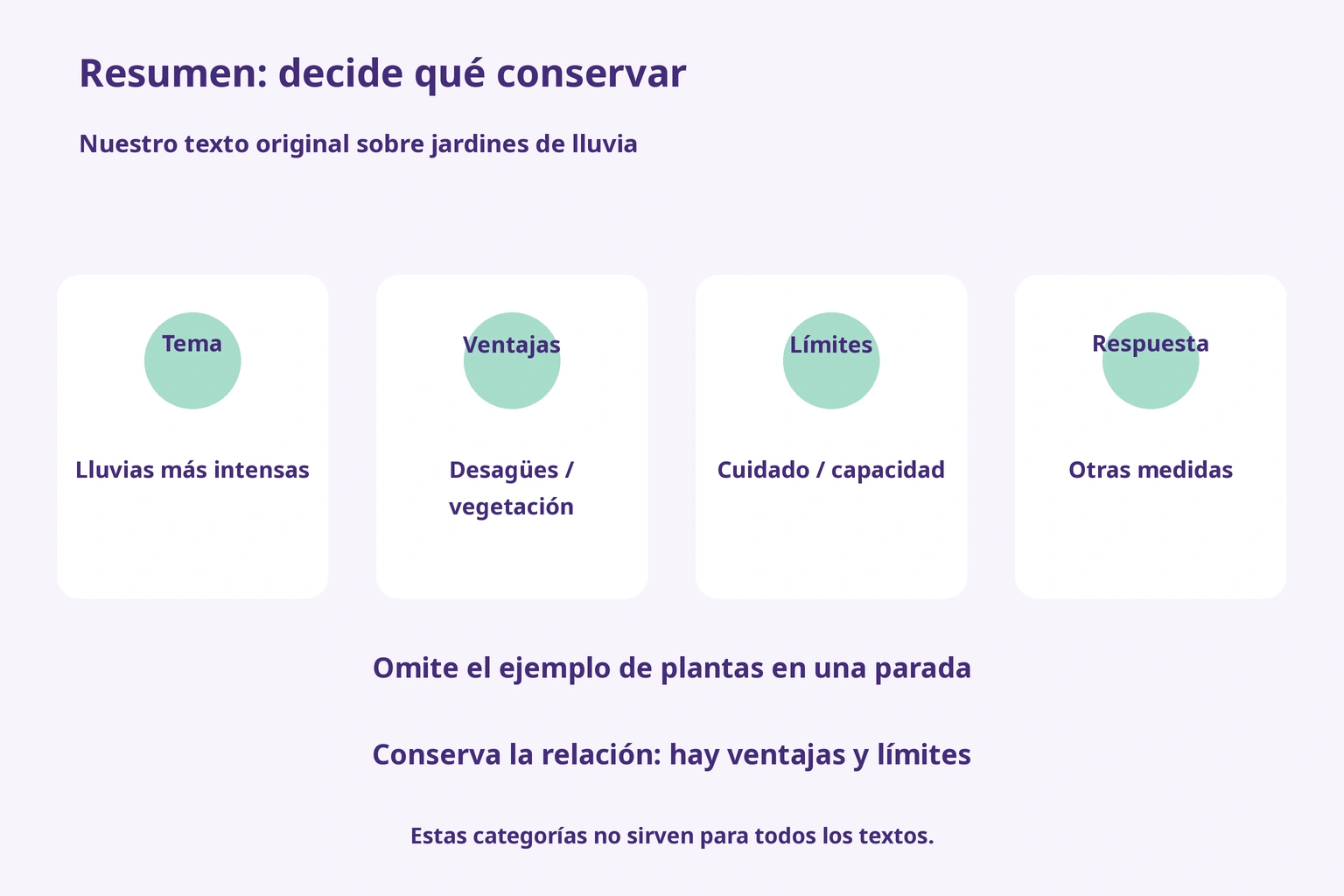 Resumen: decide qué conservar — Nuestro texto original sobre jardines de lluvia
