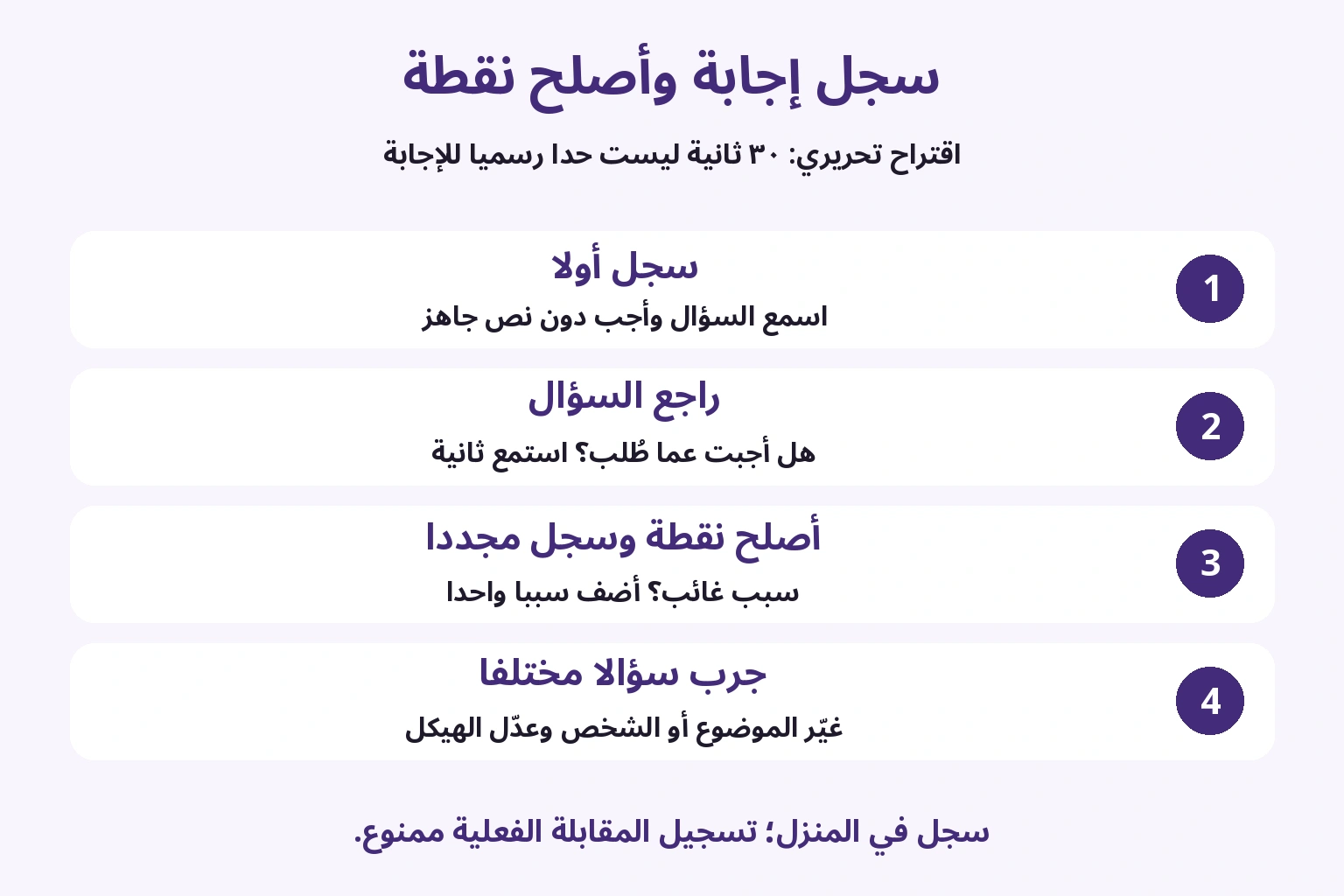 تسجيل الإجابة ومراجعة السؤال وإضافة السبب ثم تجربة سؤال مختلف