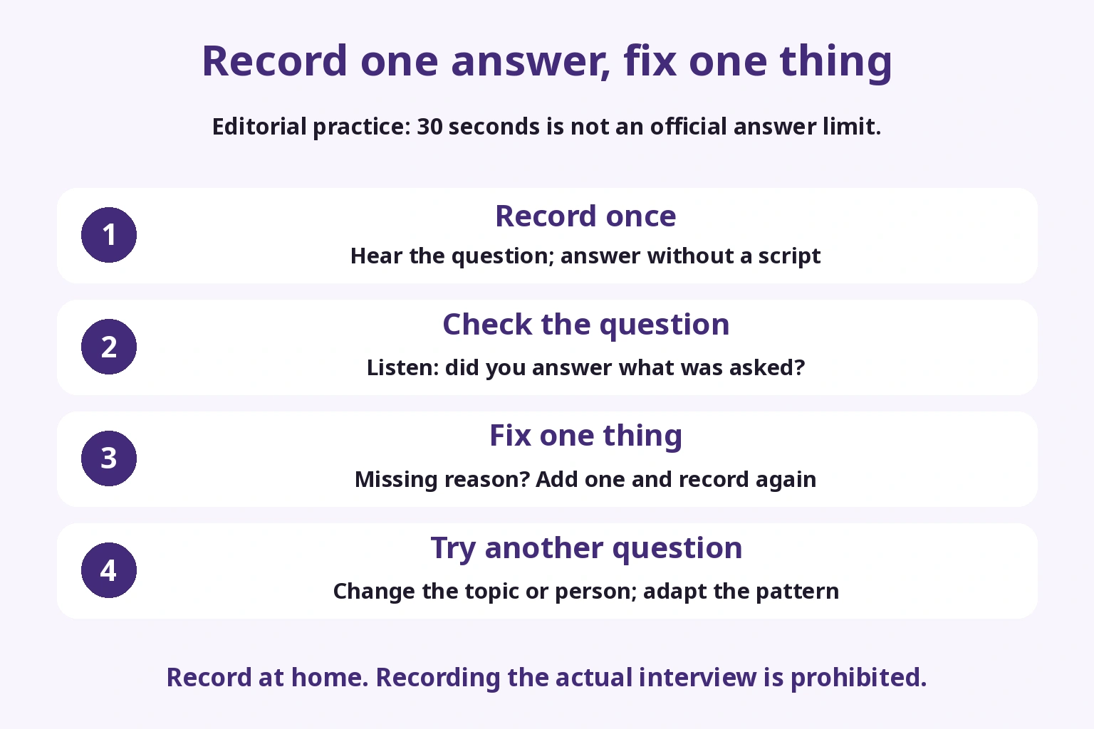 Record one answer, check the question, correct a missing reason and try a different question