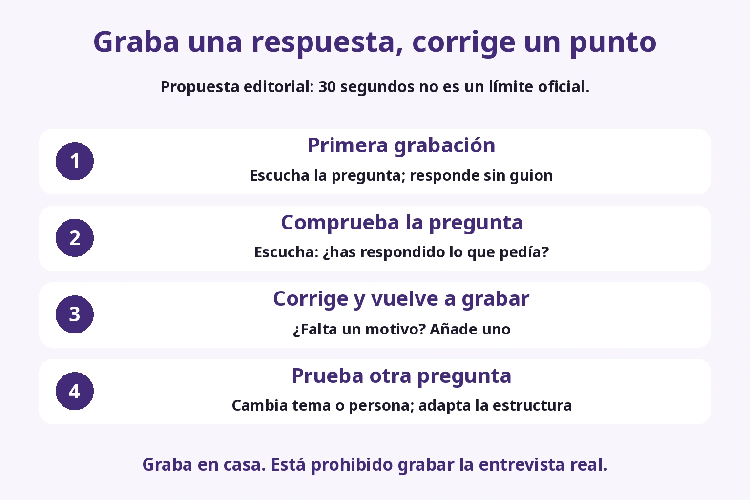 Grabar una respuesta, comprobar la pregunta, añadir el motivo y cambiar de pregunta