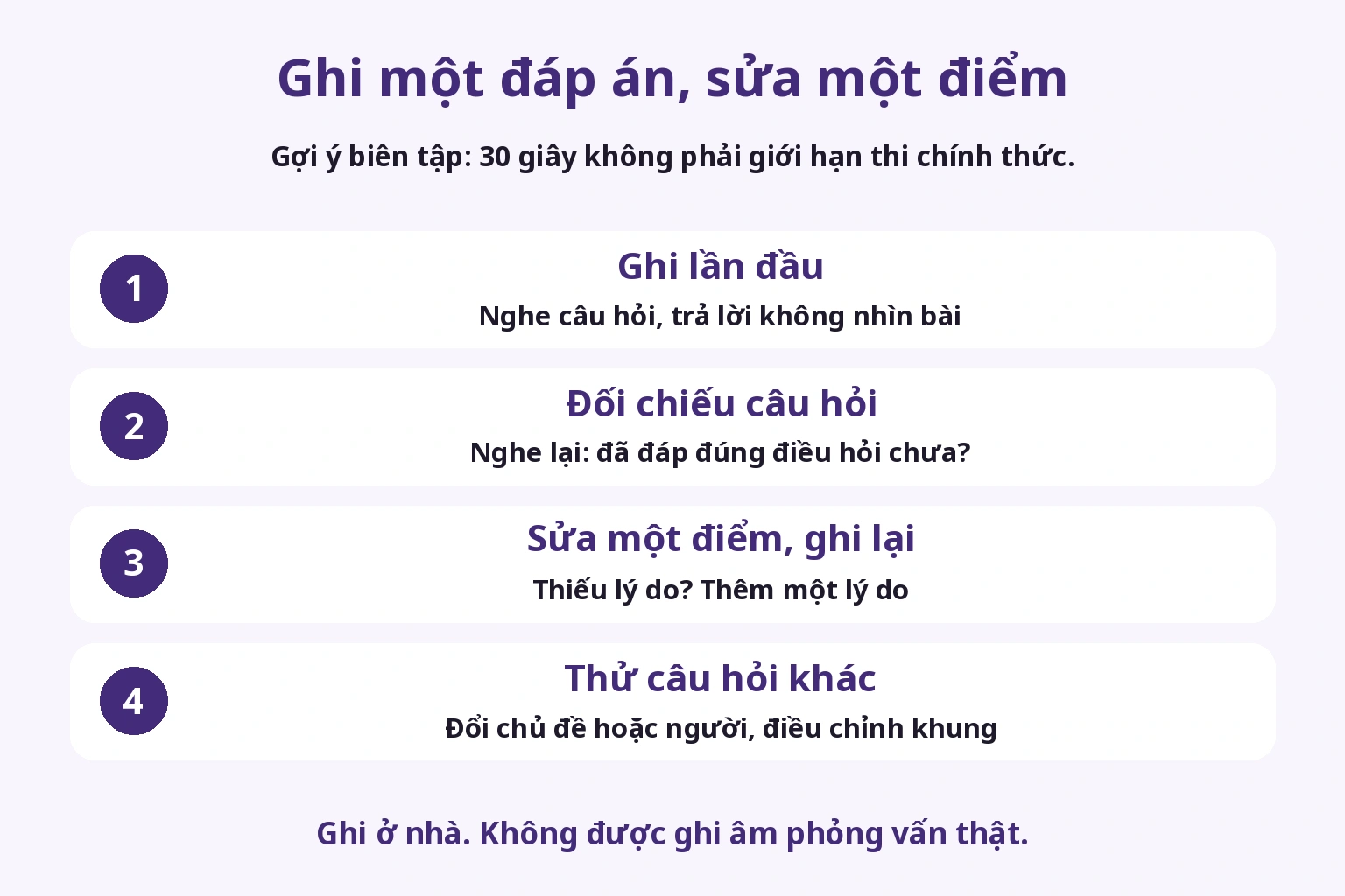 Ghi đáp án, đối chiếu câu hỏi, thêm lý do và đổi câu